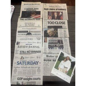 Newspaper Pittsburgh Press Lot 2000’s Papers Bush Gore, Signed copy Reagan Death